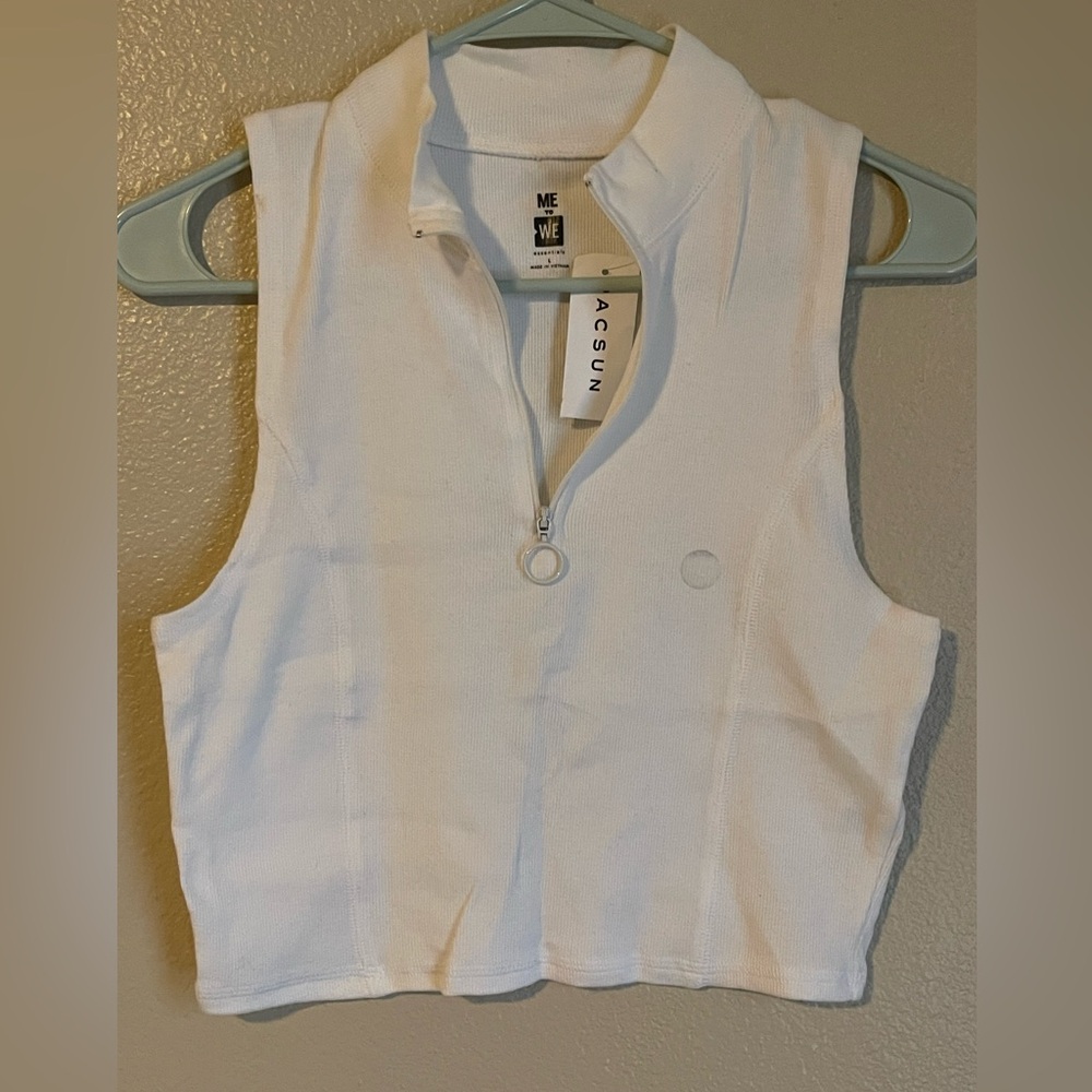 PacSun White Sleeveless Zip-Up Top